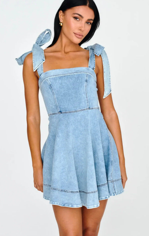 Spring Summer Chic Fashion Strap Denim Women's Dress 3