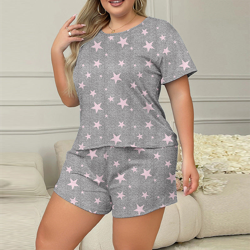 Women Summer Casual Pink Star Pajama Set 5