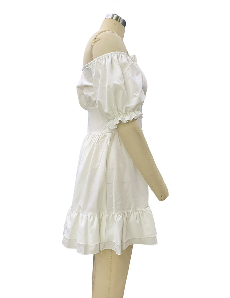 Women Summer Short Sleeve Off Shoulder Lace-up Dress 7