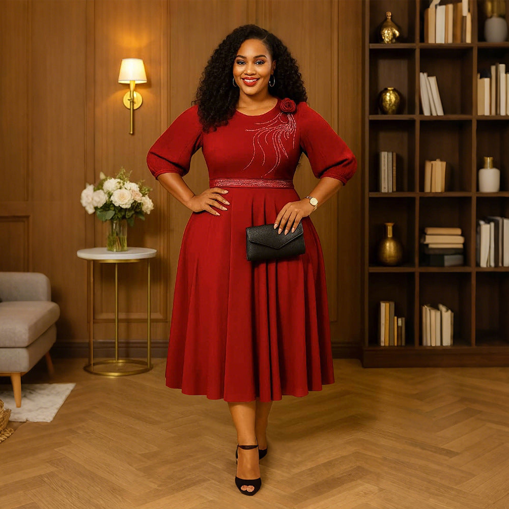 Women Round Neck Half-Sleeve Dress