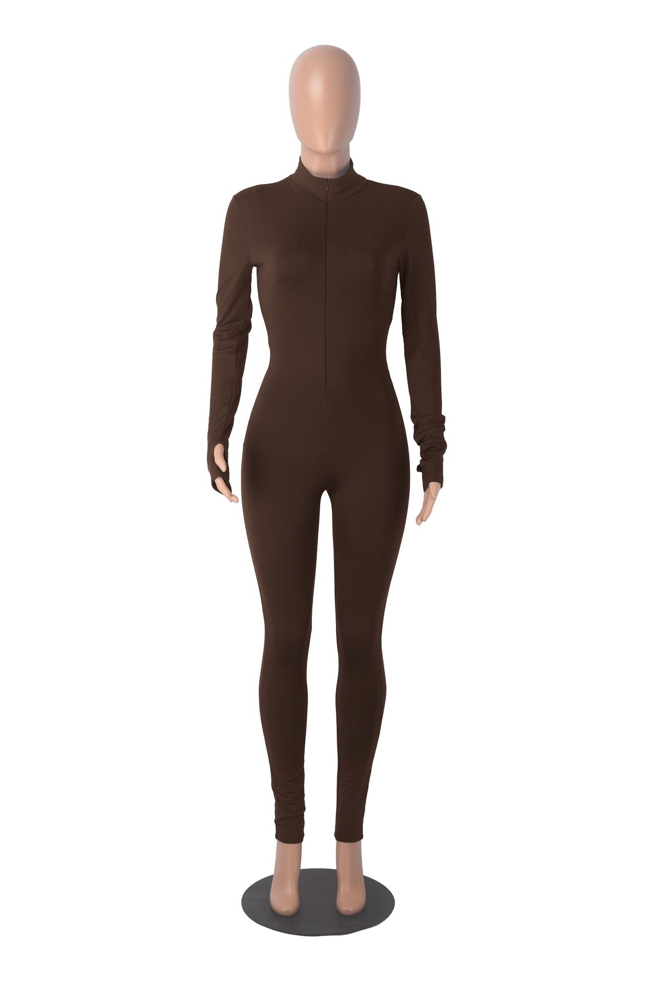 Autumn Winter solid color long sleeve tight slim casual zipper sports jumpsuit 23