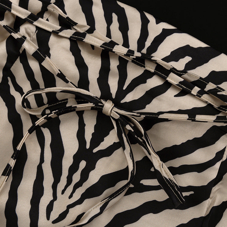 Long-Sleeved Zebra Stripes Crop Top High-Waist Fishtail Skirt Two-Piece Set Women's Clothing 16