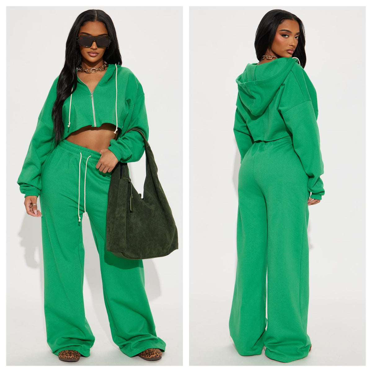 Women Casual Hooded Top and Wide-Leg Pants Two-Piece Set 4