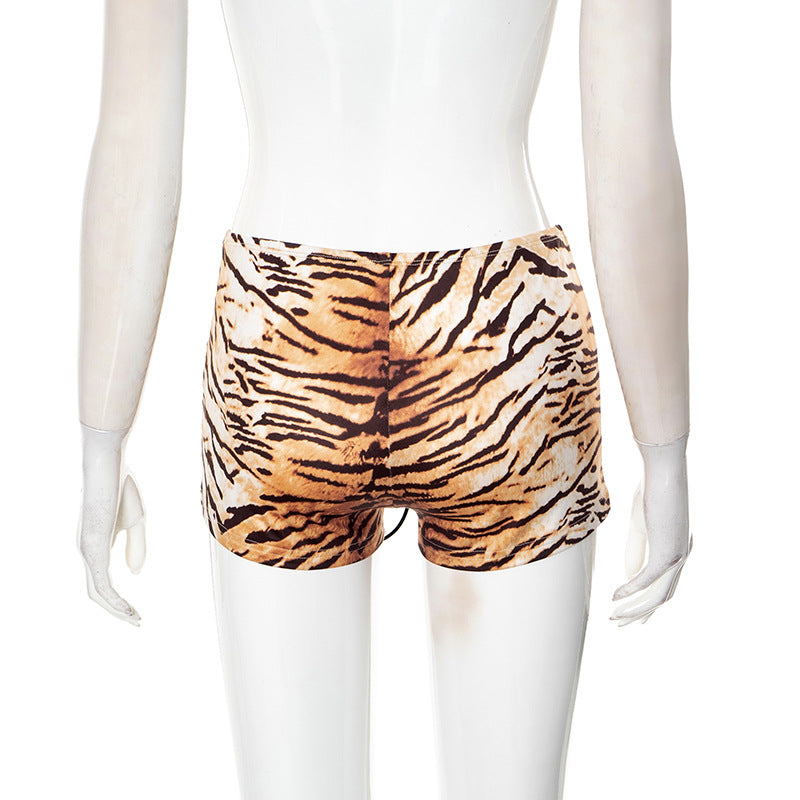 Women's clothing sexy tiger print Lace-up Tight Fitting shorts 7