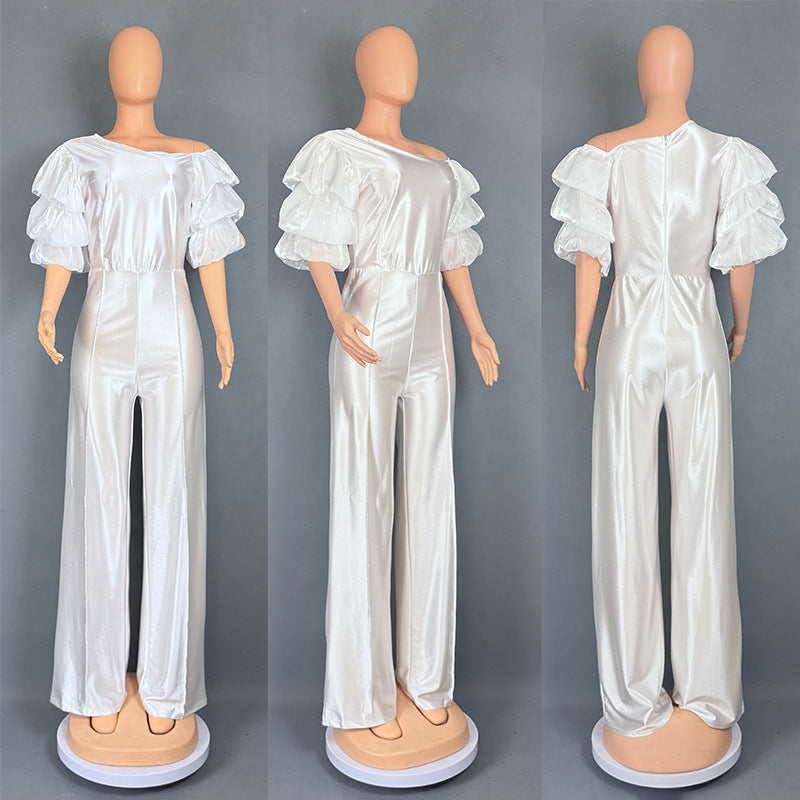 Women Slash Shoulder piled sleeve party Jumpsuit 9