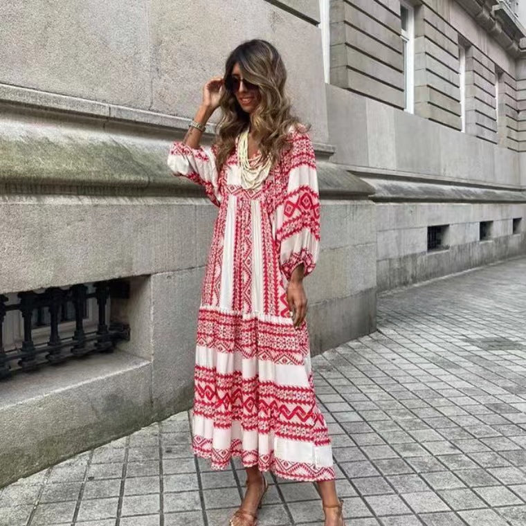 Women Summer Geometric Patch Puff Sleeve Dress 24