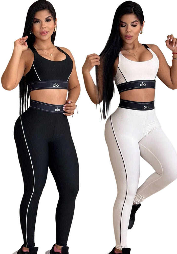 Solid Color Yoga Set Sports Bra High Waist Slim Fitness Leggings Set