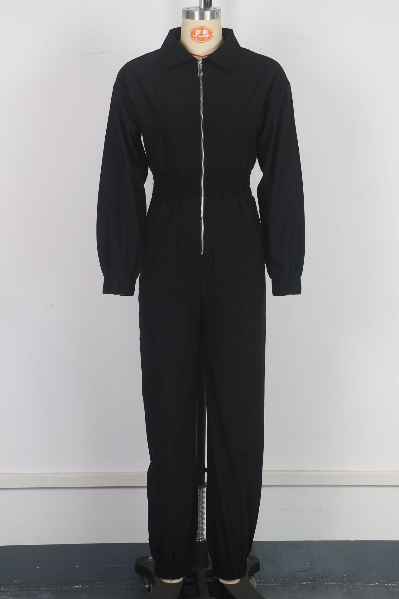 Women Turndown Collar Zipper Cargo Jumpsuit 8