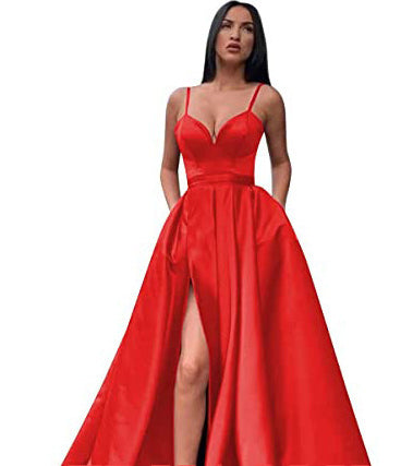 Sexy Solid Colo Strap Slit Prom Dress Beach Weddings Gowm（Processing time need 3-6 days） 6