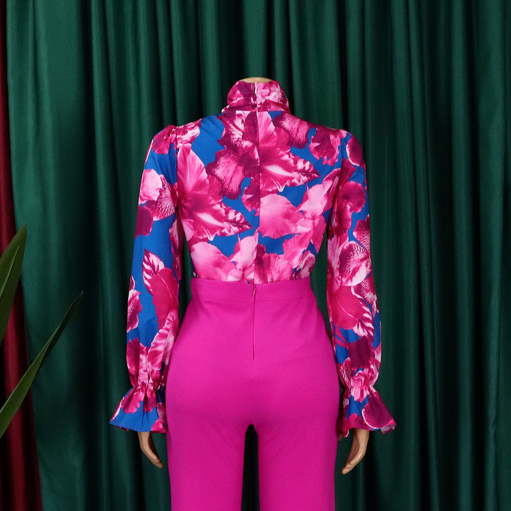 Women's Fashion Chic Slim Fit Printed Lace-Up Plus Size African Shirt 13