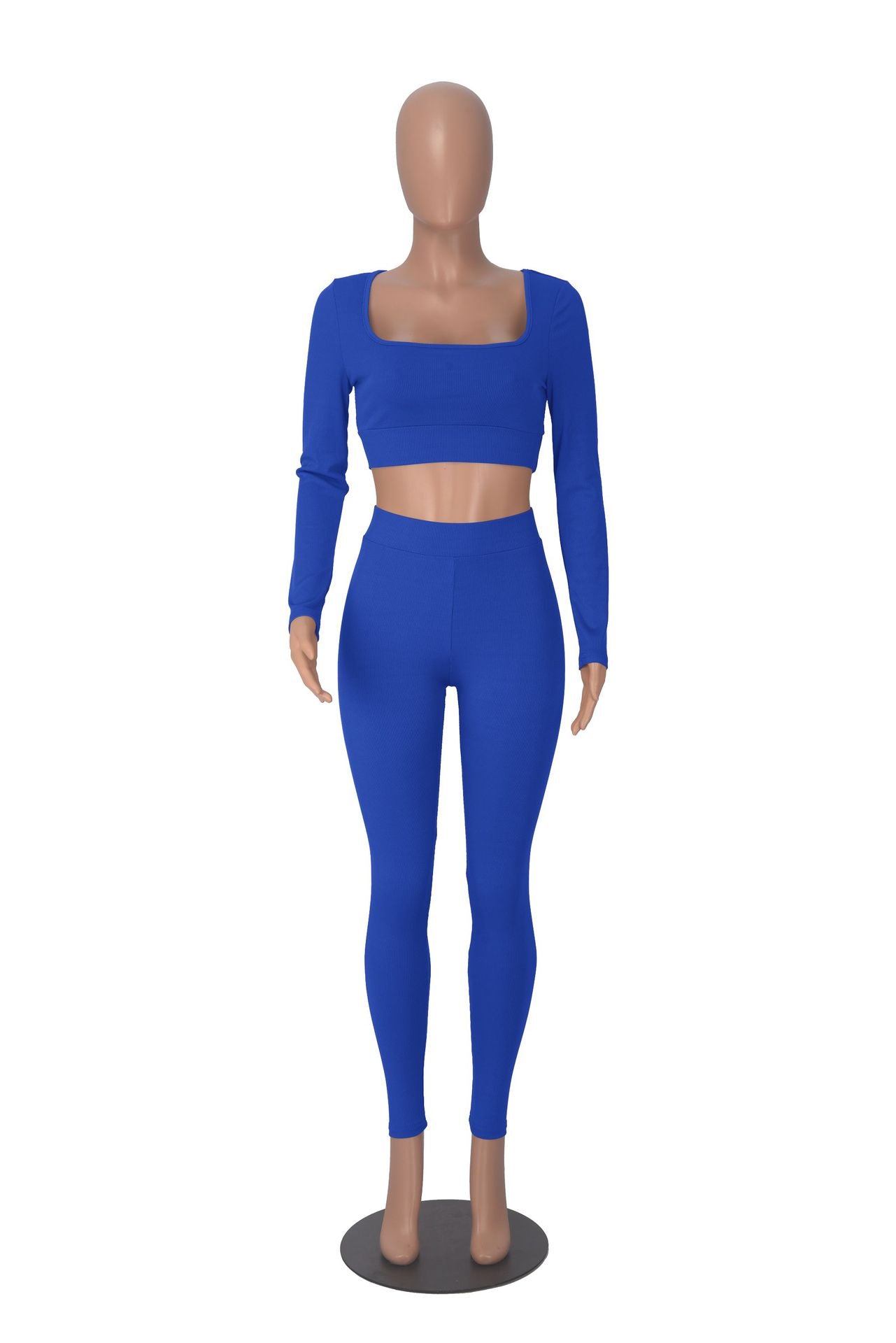 Women Winter Solid Long Sleeve Square Neck Top and Pant Two-piece Set 18