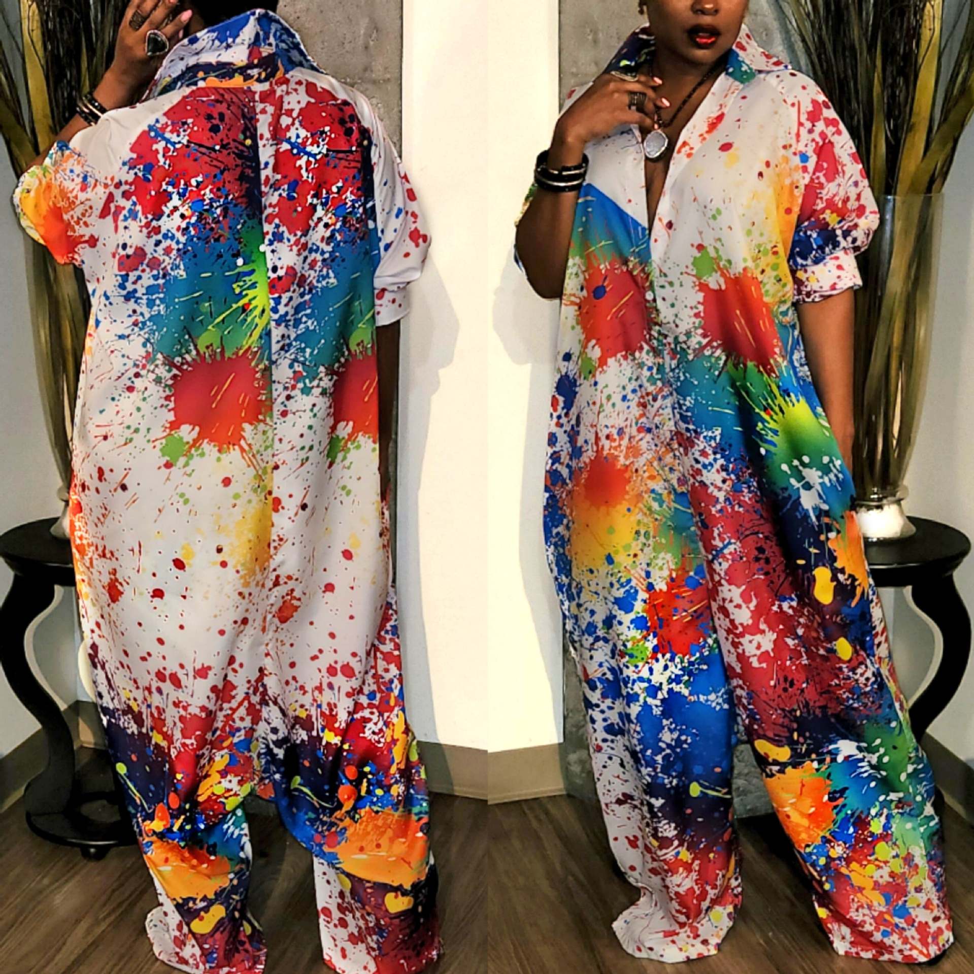 Women'S Multicolor Print Loose Jumpsuit Cargo Pants