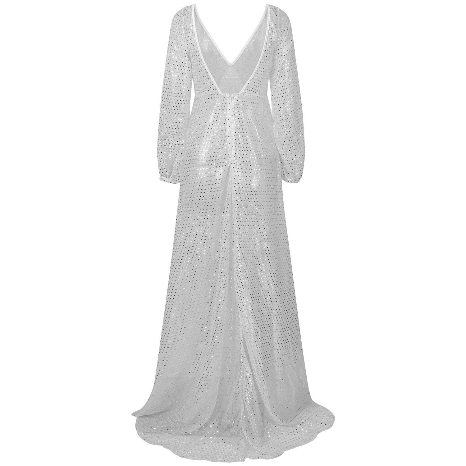 Women's  V-Neck Long Sleeve Sparkling Mesh Long Sexy Nightclub Dress For Women 10