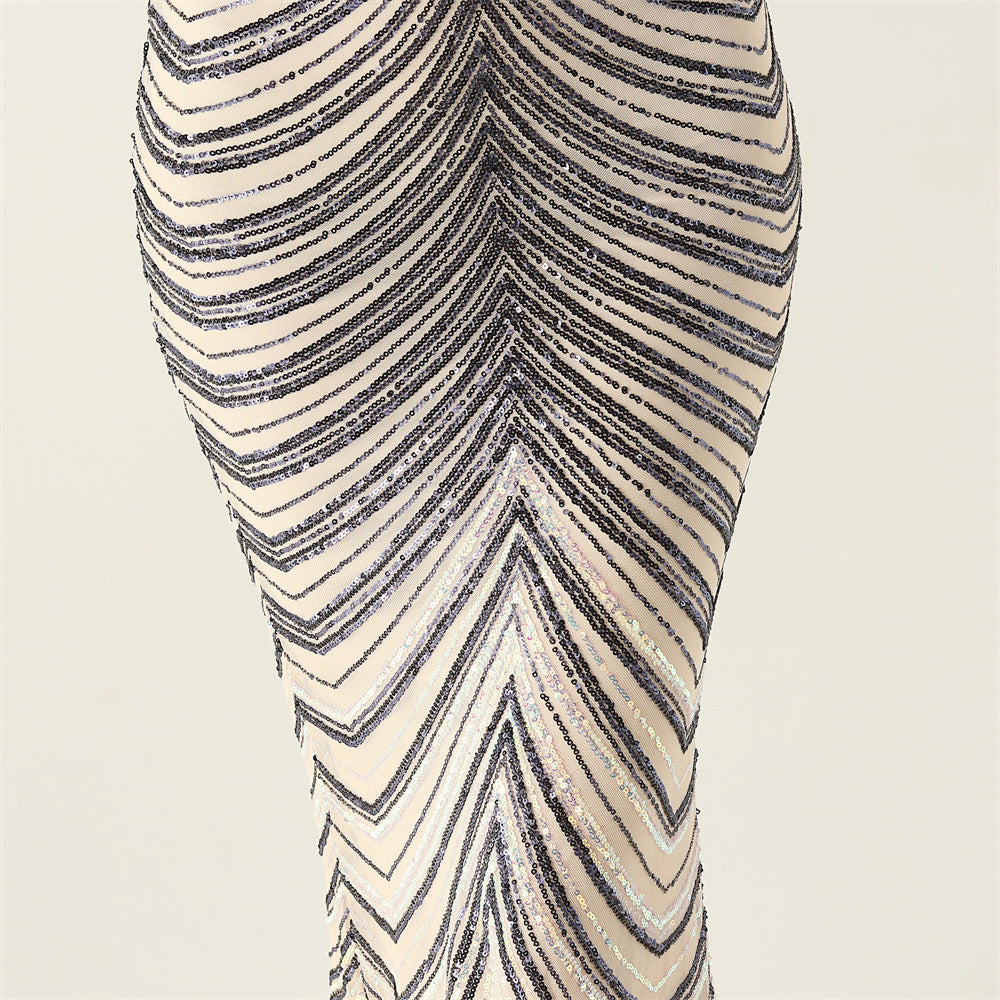 Plus Size Women V Neck Wave Gradient Beaded Beaded Formal Party Evening Dress 31