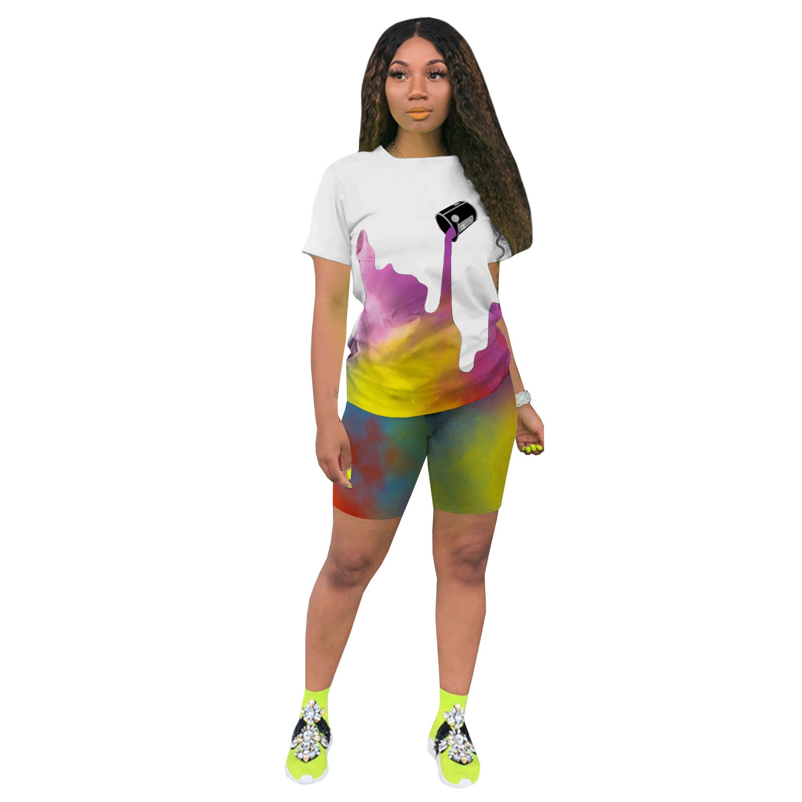 Women's Printed Sports Casual Two Piece Nightclub Pants Set 4