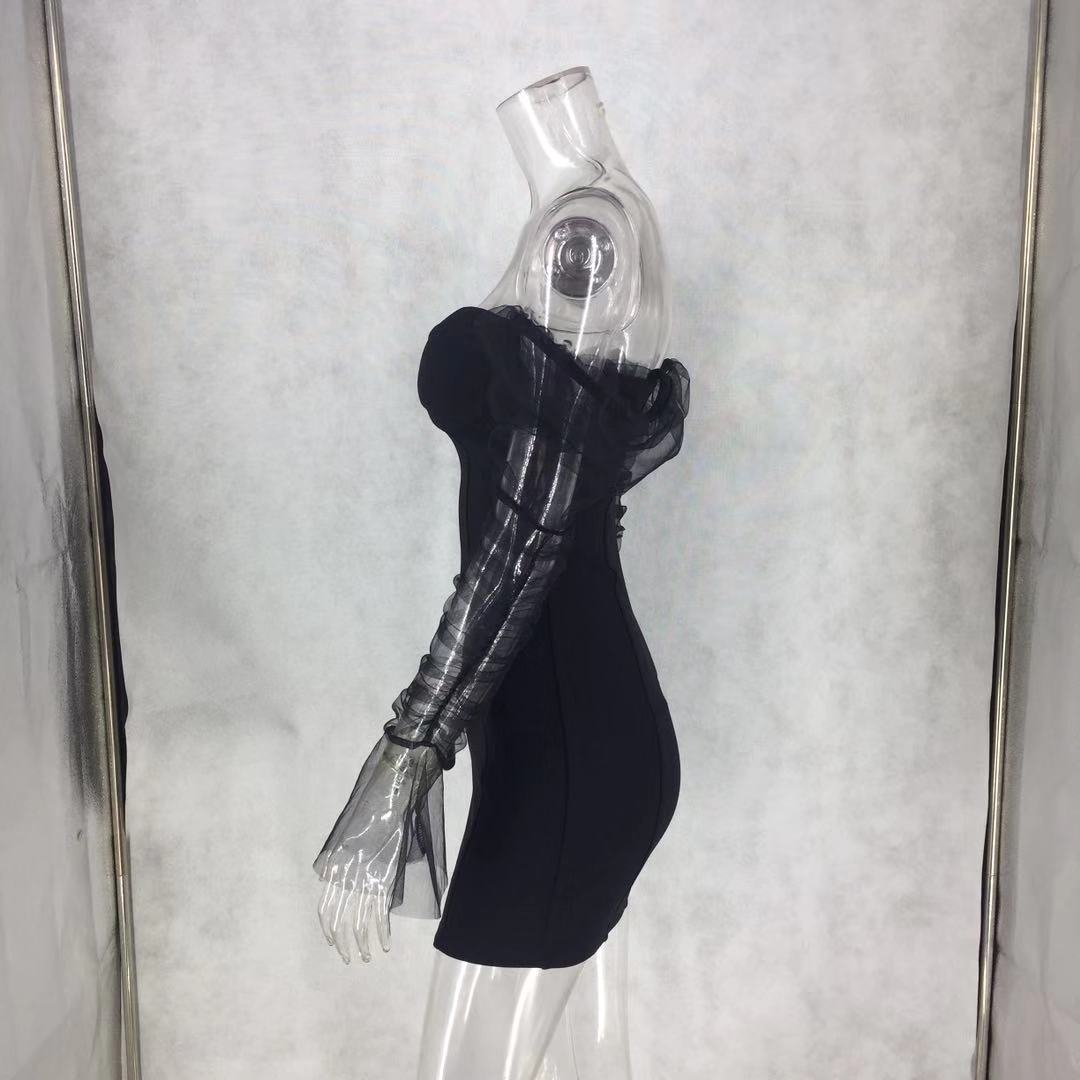 Women's Strapless Mesh Patchwork Bodycon Nightclub Dress 12