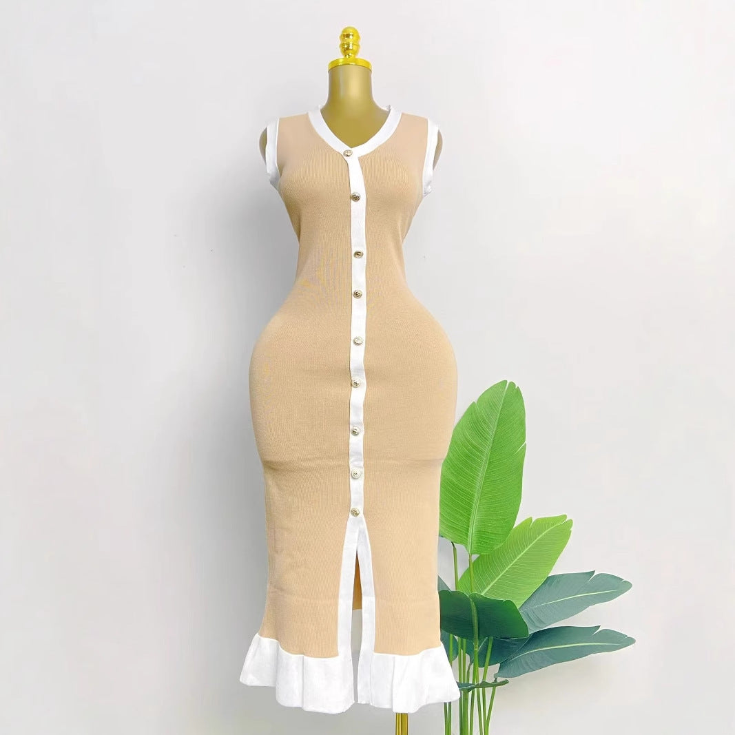 Women V-neck sleeveless contrasting sexy summer dress 7