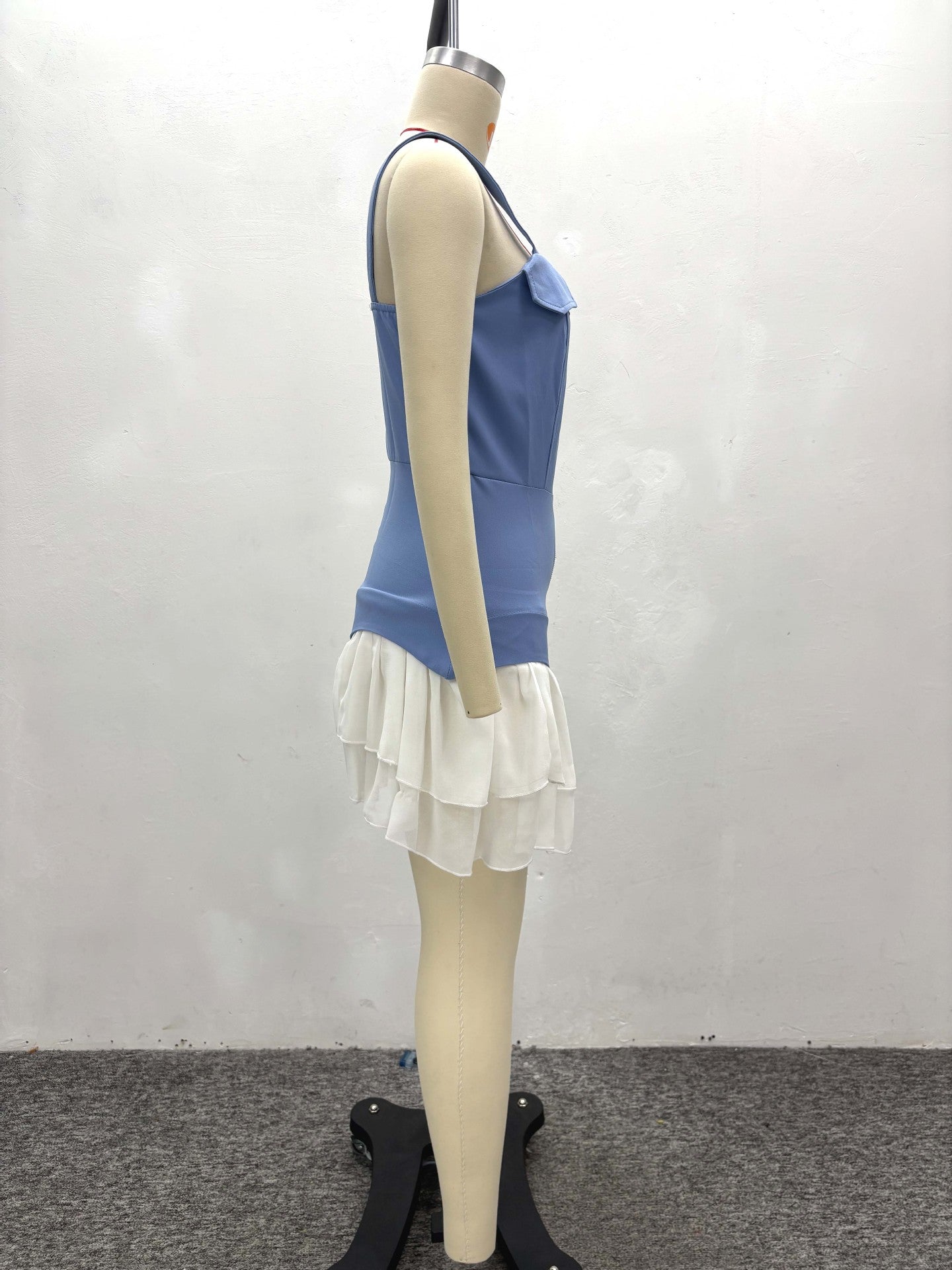 Summer Sexy Zipper Strap Women's Patchwork Pleated Short Dress 7