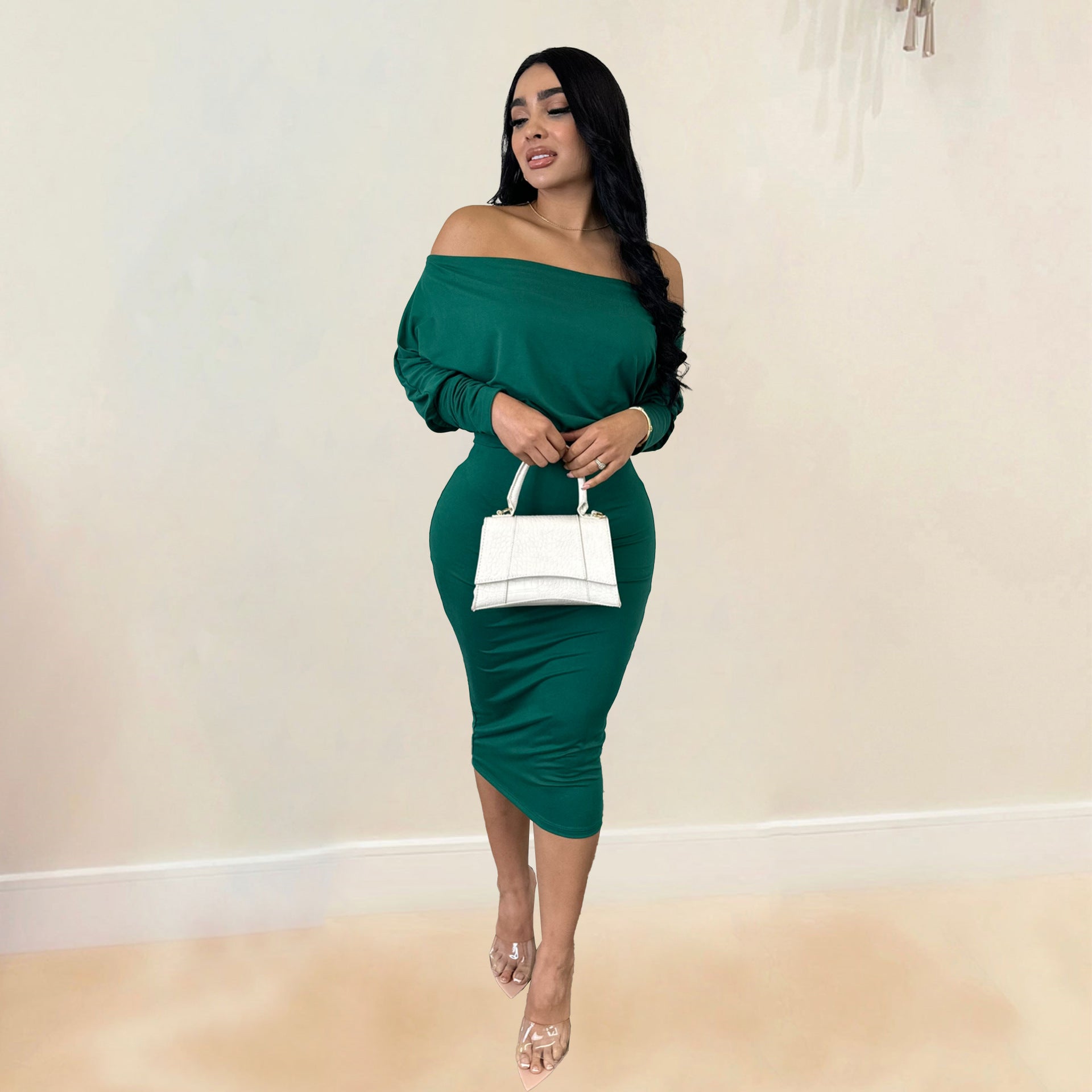 Solid Color Off Shoulder Two-Piece Skirt Set 4