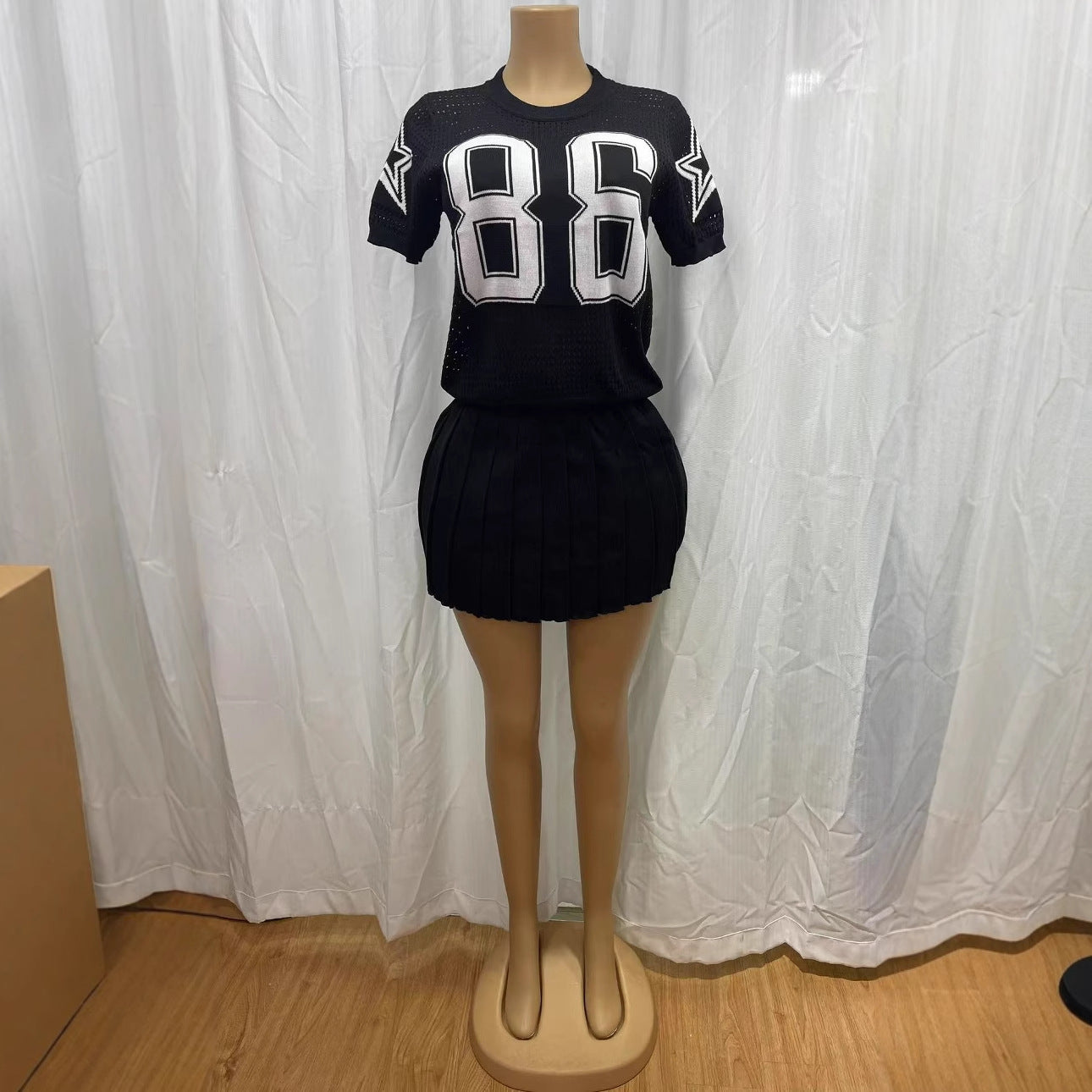 Women’s Casual Summer Knit Short-Sleeve T-shirt Pleated Skirt Two-Piece Set 7