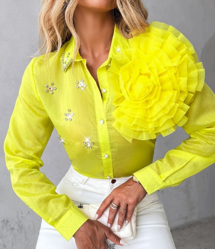 Women Floral See-Through Beaded long Sleeve Shirt 3