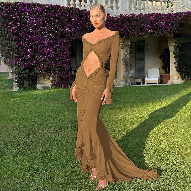 Women Hollow Gathered Lace Dress 11