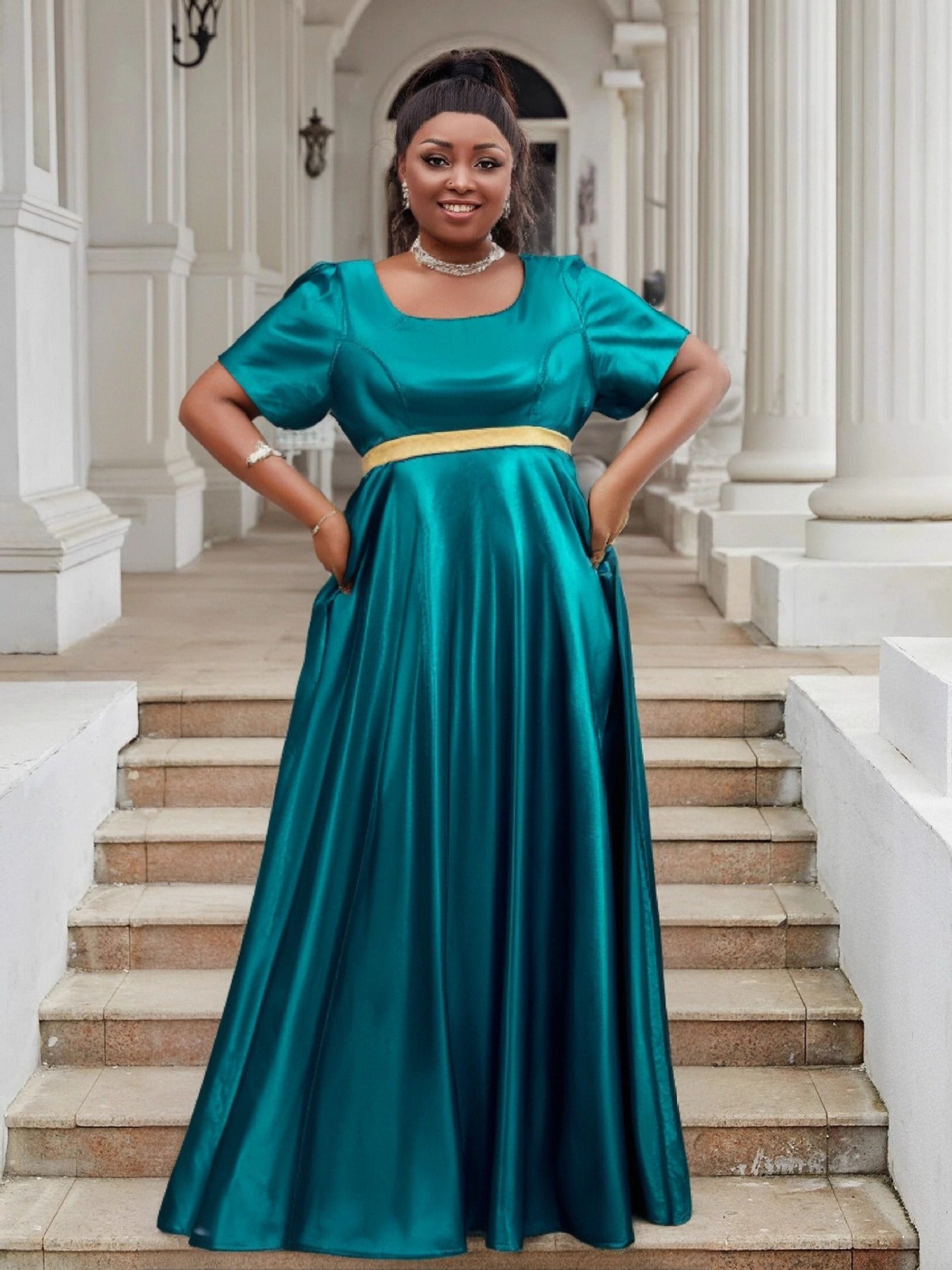 Luxury Satin U Neck Dress Elegant Plus Size Evening Gown 7