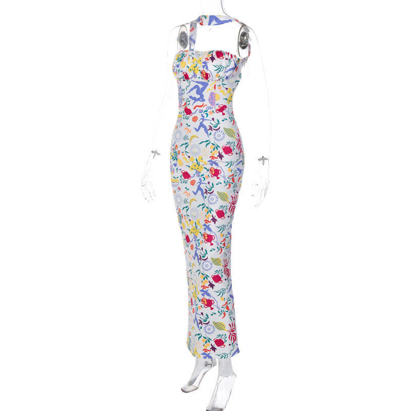 Womens wear Wrap Bust Off Shoulder Halter Neck Low Back Dress Slim Waist Bodycon Slim Printed Maxi Dress 10