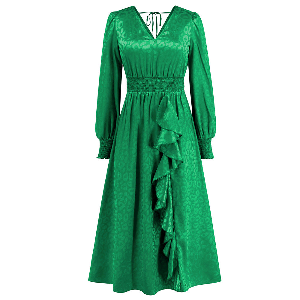 Plus Size Women V Neck Long Sleeve Leopard Print Dress 12