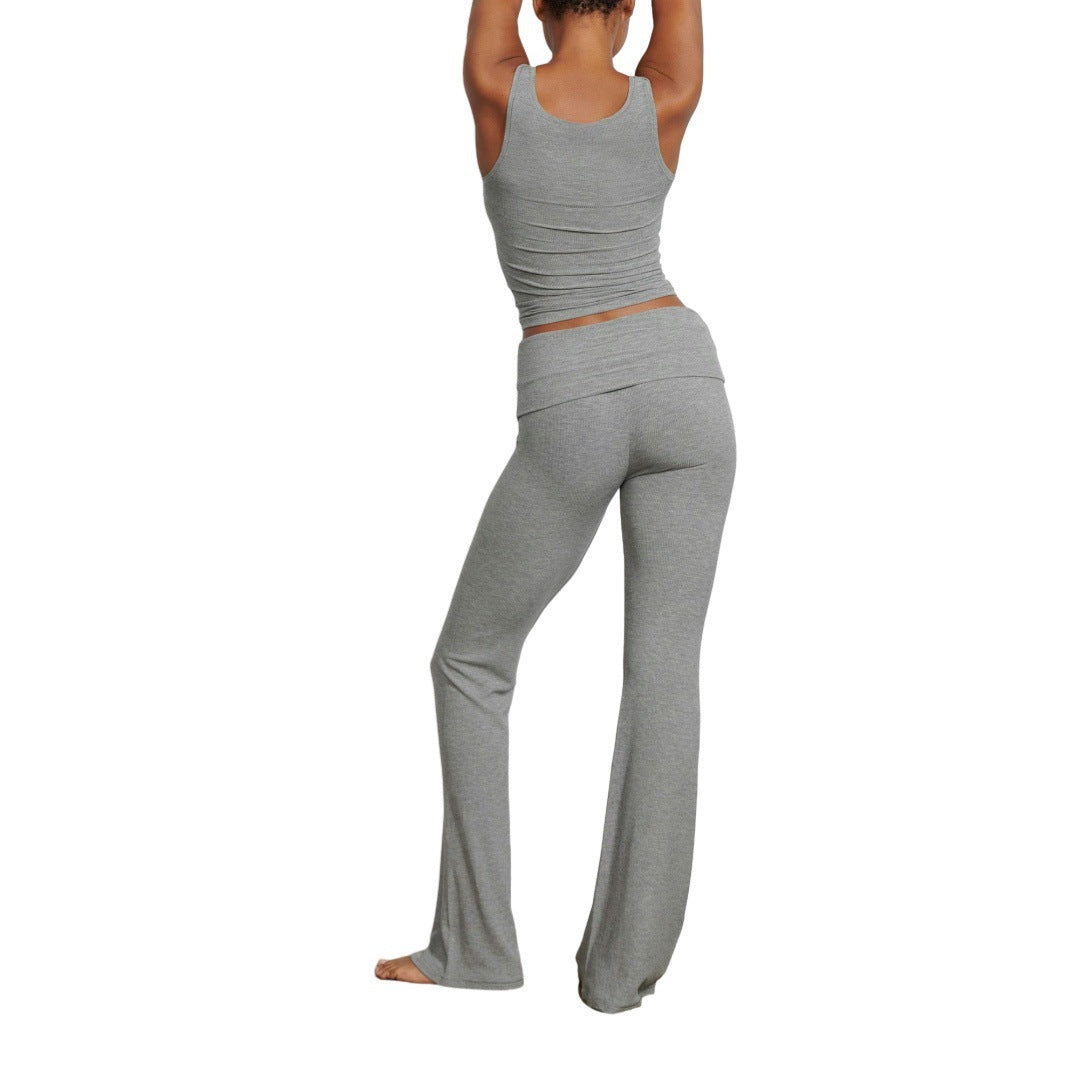 Fashion Ribbed Vest Folded Pants Women's Sports Two-piece Set 5