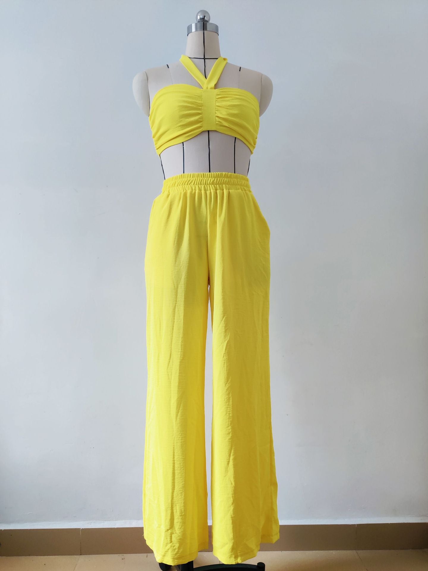 Fashion Women's Sleeveless Sexy Strappy Top Elastic Waist Loose Trousers Two-Piece Set 21