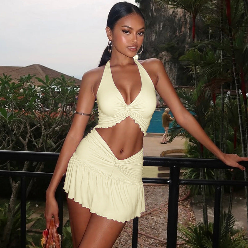 Women's Summer Sexy Knot Lace-Up Vest & Slim Skirt Set 9