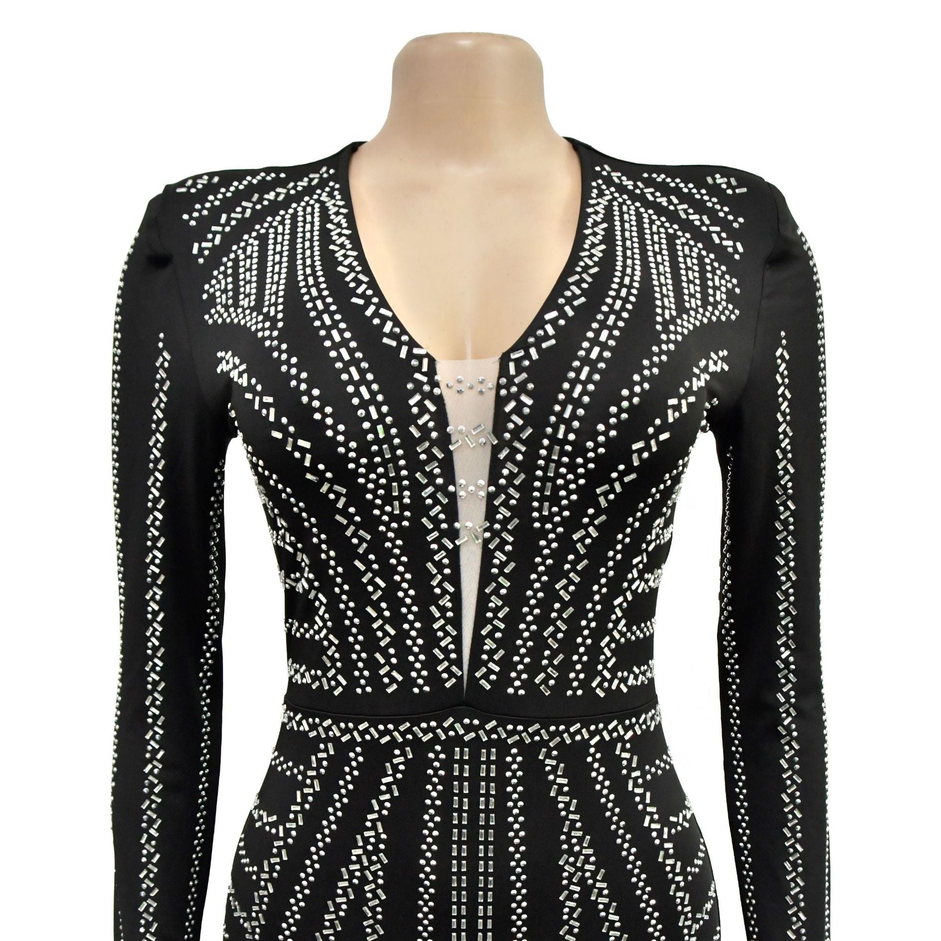 Fashion Women's Solid Color Beaded Long Sleeve Slit Maxi Dress 18