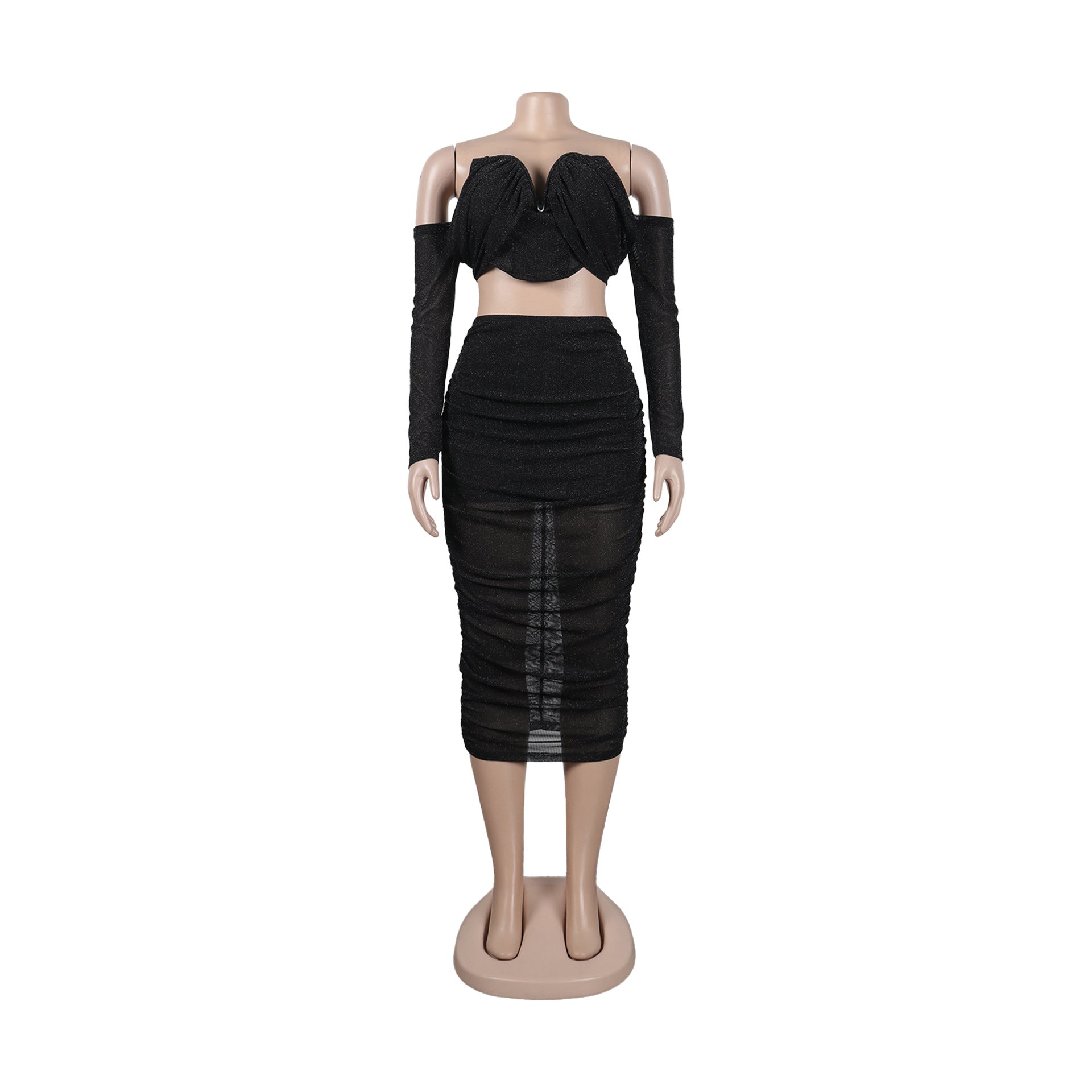 Sexy off shoulder pleated two piece skirt set nightclub wear 12