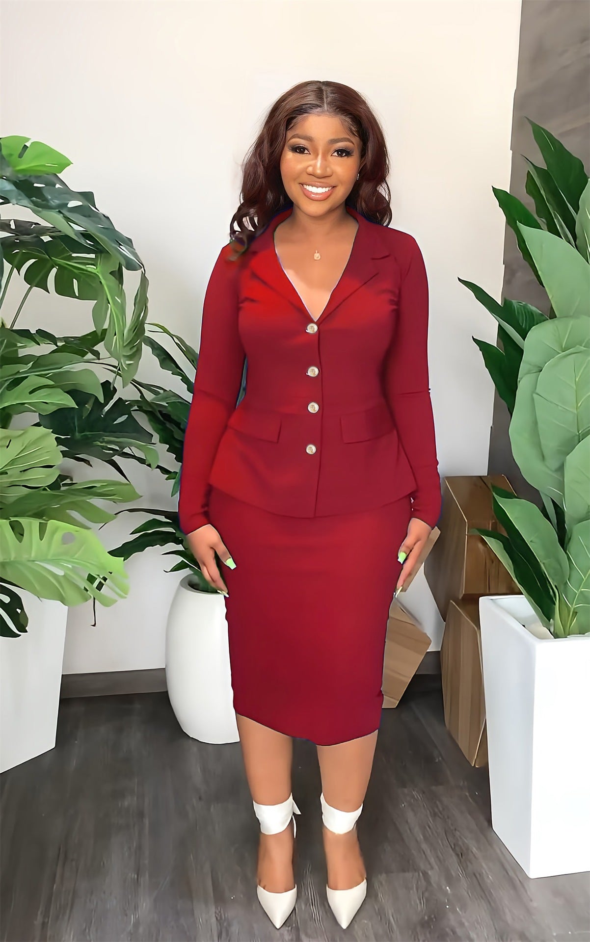 Chic Shirt Stylish Bodycon Skirt Work Suit Two-Piece Set 6