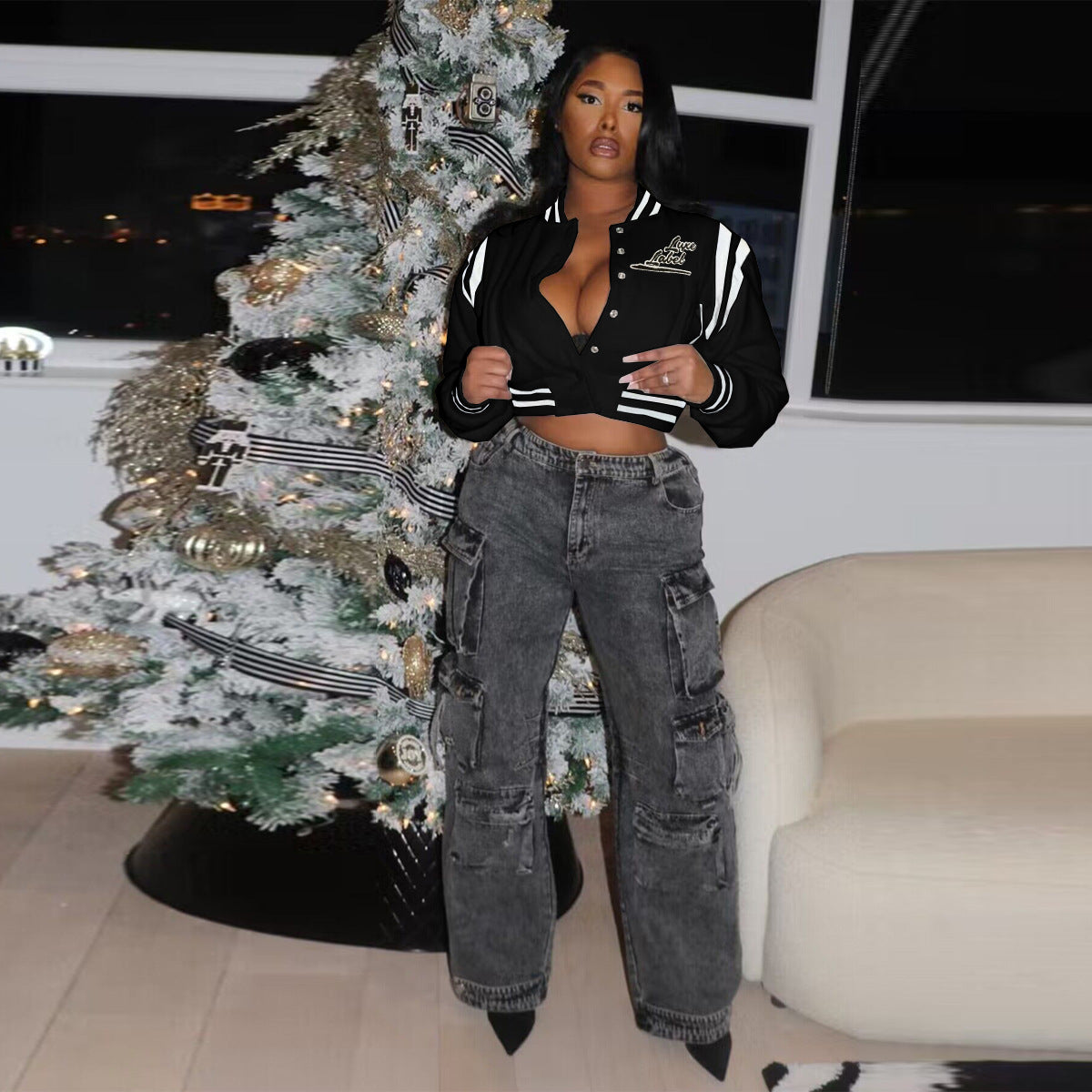 Women's Clothing Embroidery Letter Button Fashion Baseball Jacket 3