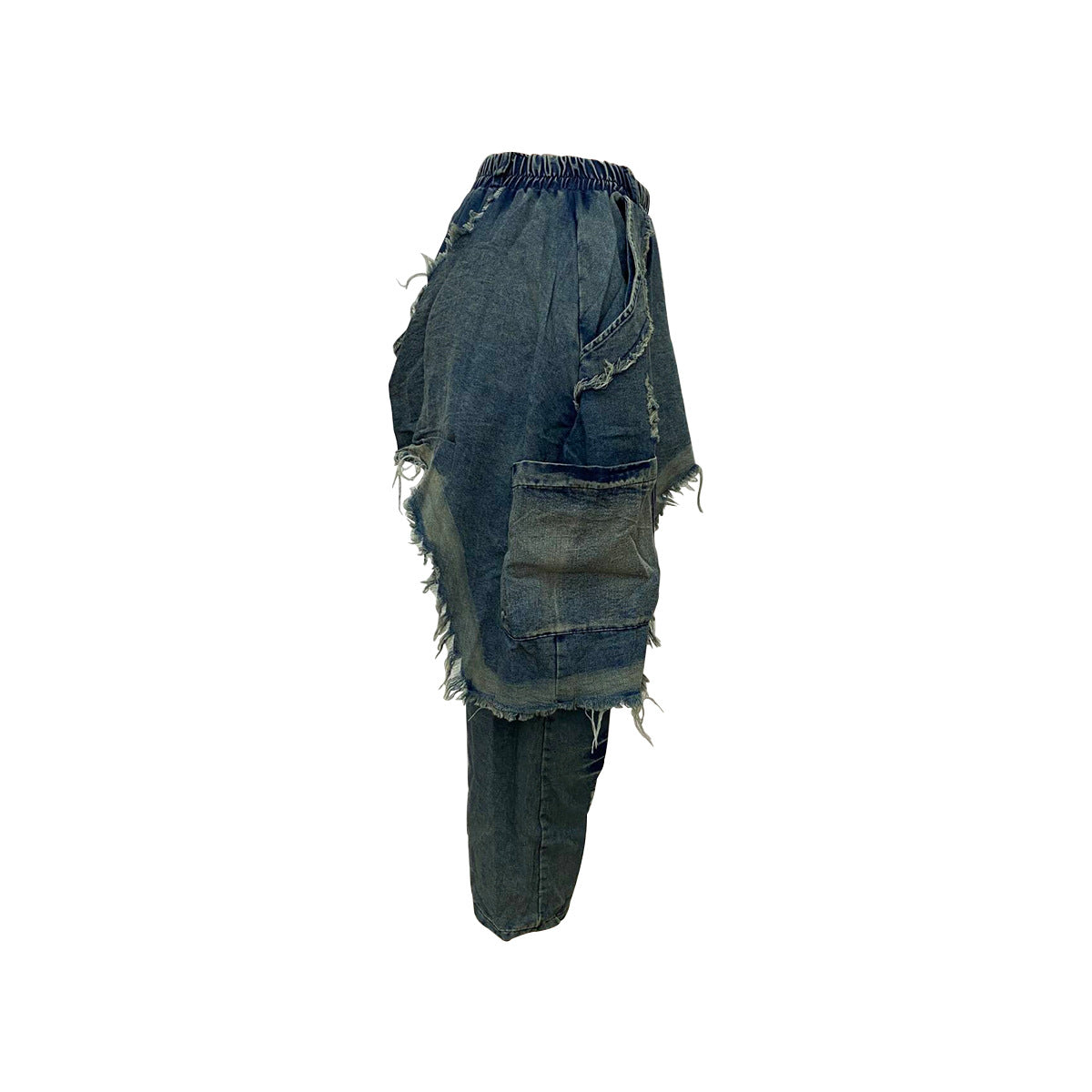 Women's Fashion Washed Ripped Loose Denim Patchwork Pants 9