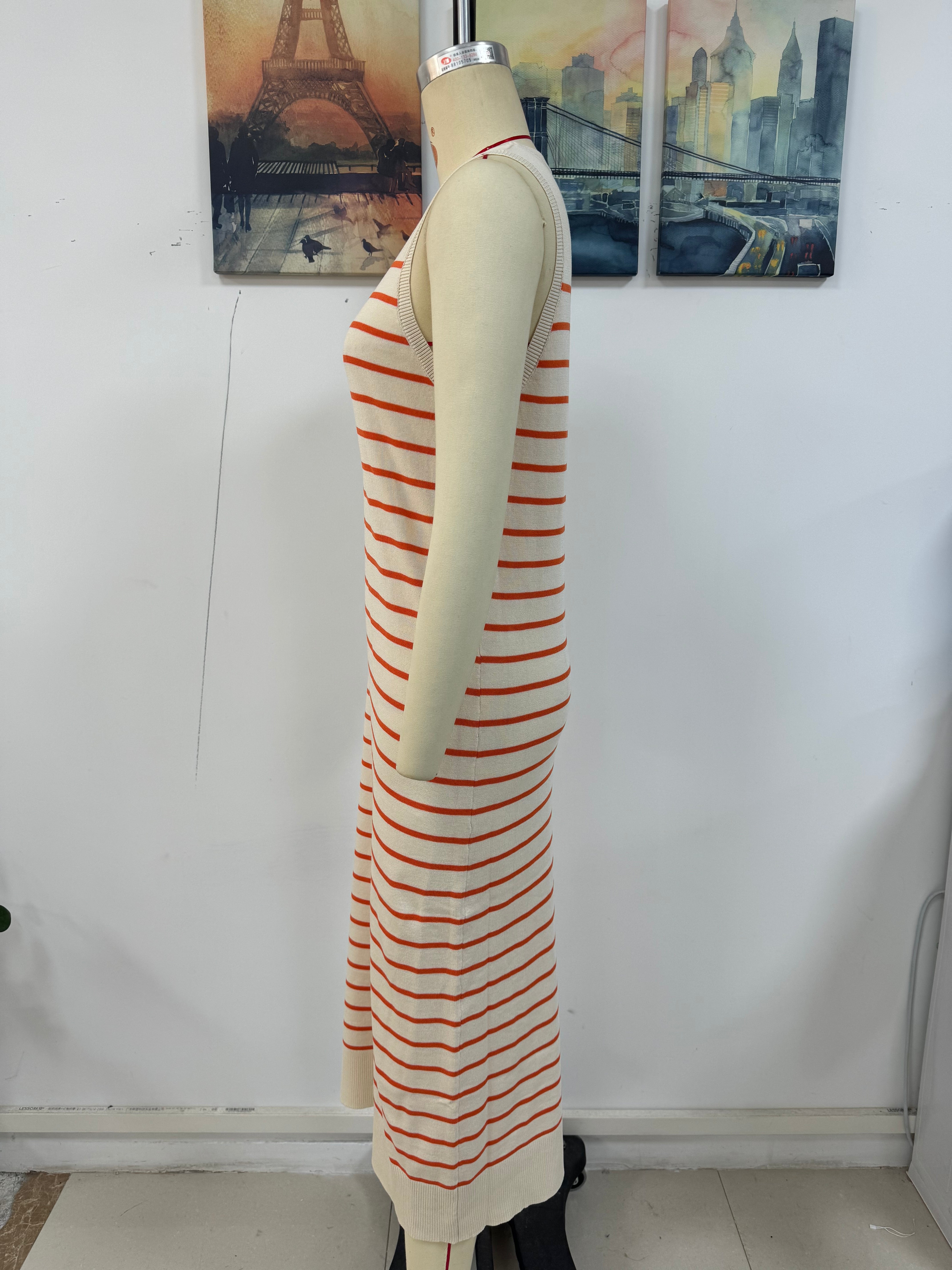 Spring And Summer Slim Women's Striped Knitting Sleeveless Fashion Long Dress 15