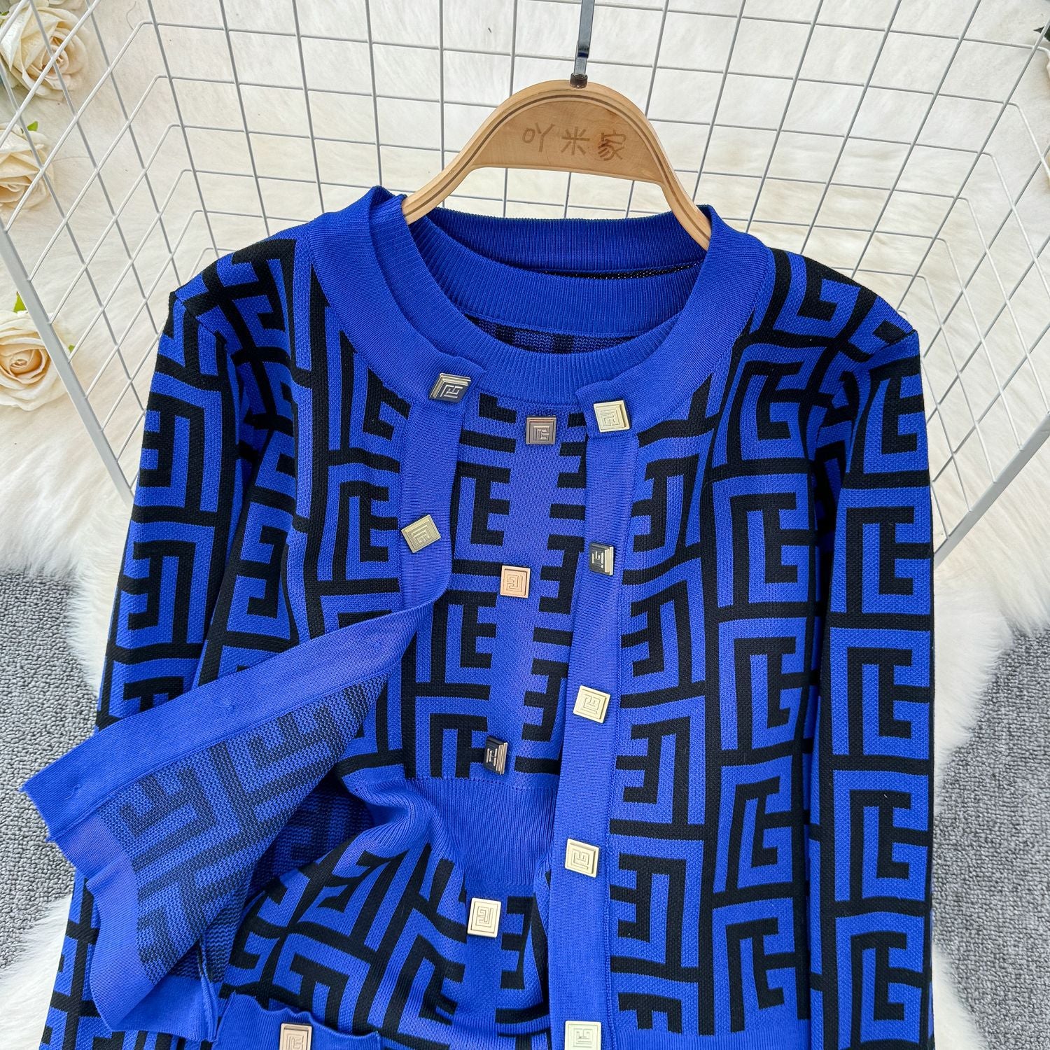 Women Cardigan Jacket Bodycon Dress Knitting Two-Piece Set 24