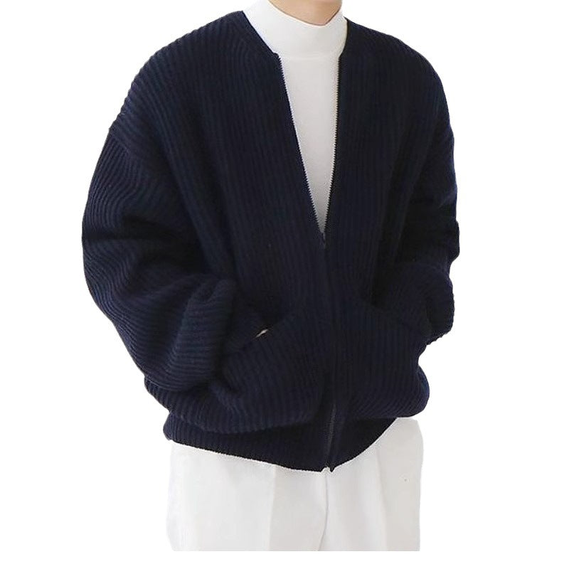 Men's Casual Solid Round Neck Knitting Cardigan Jacket 9