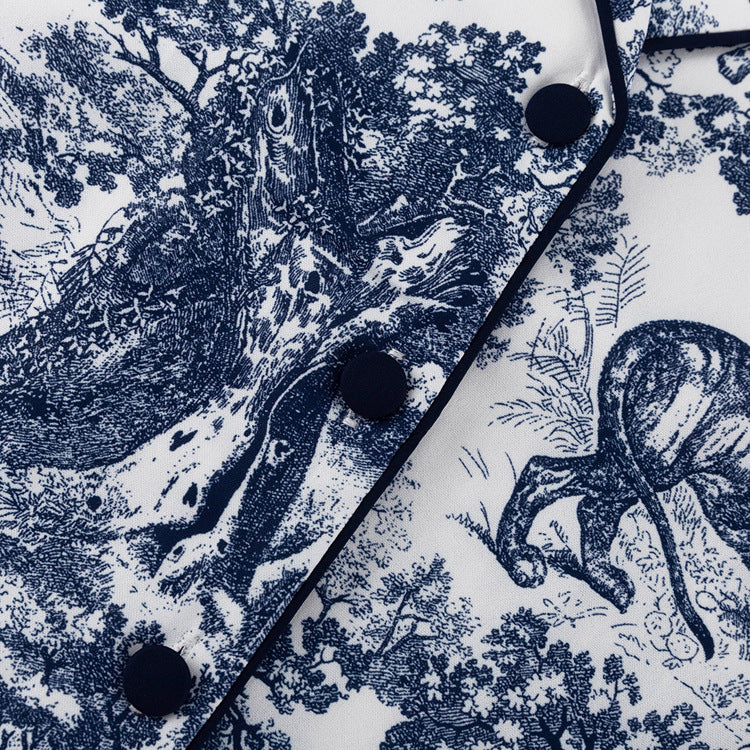 Spring And Autumn Print Turndown Collar Long Sleeve Shirt Trousers Two-Piece Suit Women's Clothing 11