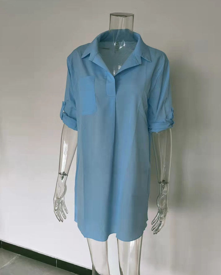 Spring And Summer Women'S Deep V-Neck Chiffon Shirt Sunscreen Shirt Dress 16