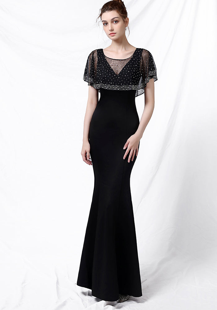 Bride Cape Solid Sleeveless V-Neck Long Mermaid Wedding Evening Dress Two Piece Set