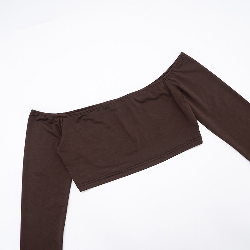 Women's Autumn Off-Shoulder Crop Top & High-Waist Hollow Out Pants Set 13