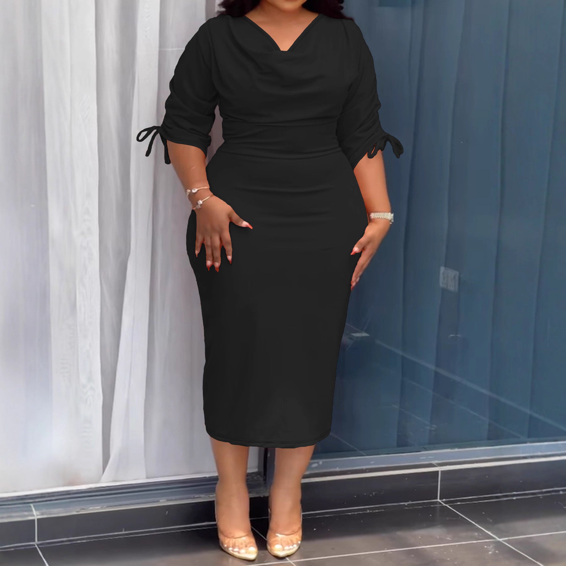 Summer Plus Size Women Strapless Slit Tassel Dress 4