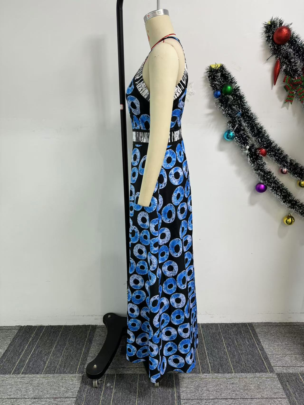 Printed Slim Waist Slit A-line Dress 5