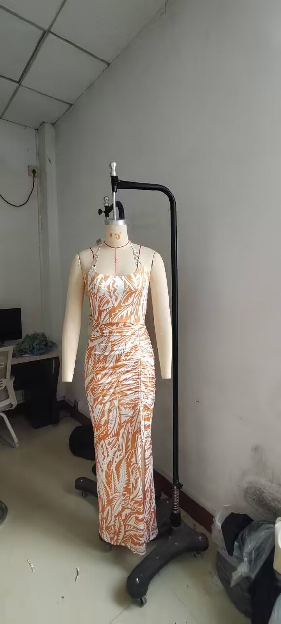 Women Sexy Halter Neck Print Dress 8