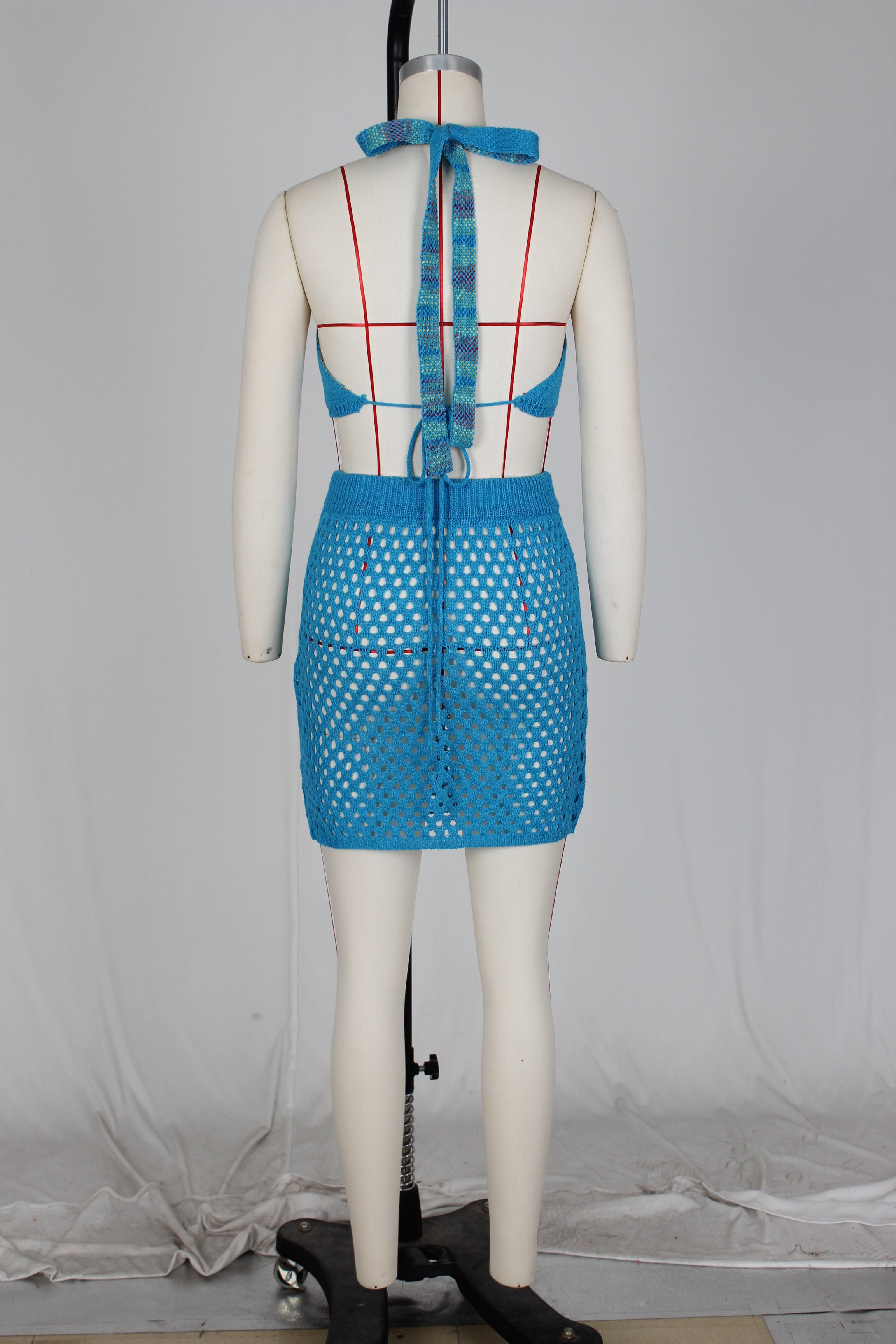 Women's Sexy Heart Print Jacquard Hollow Knitting Beach Fashion Two Piece Skirt Set 20