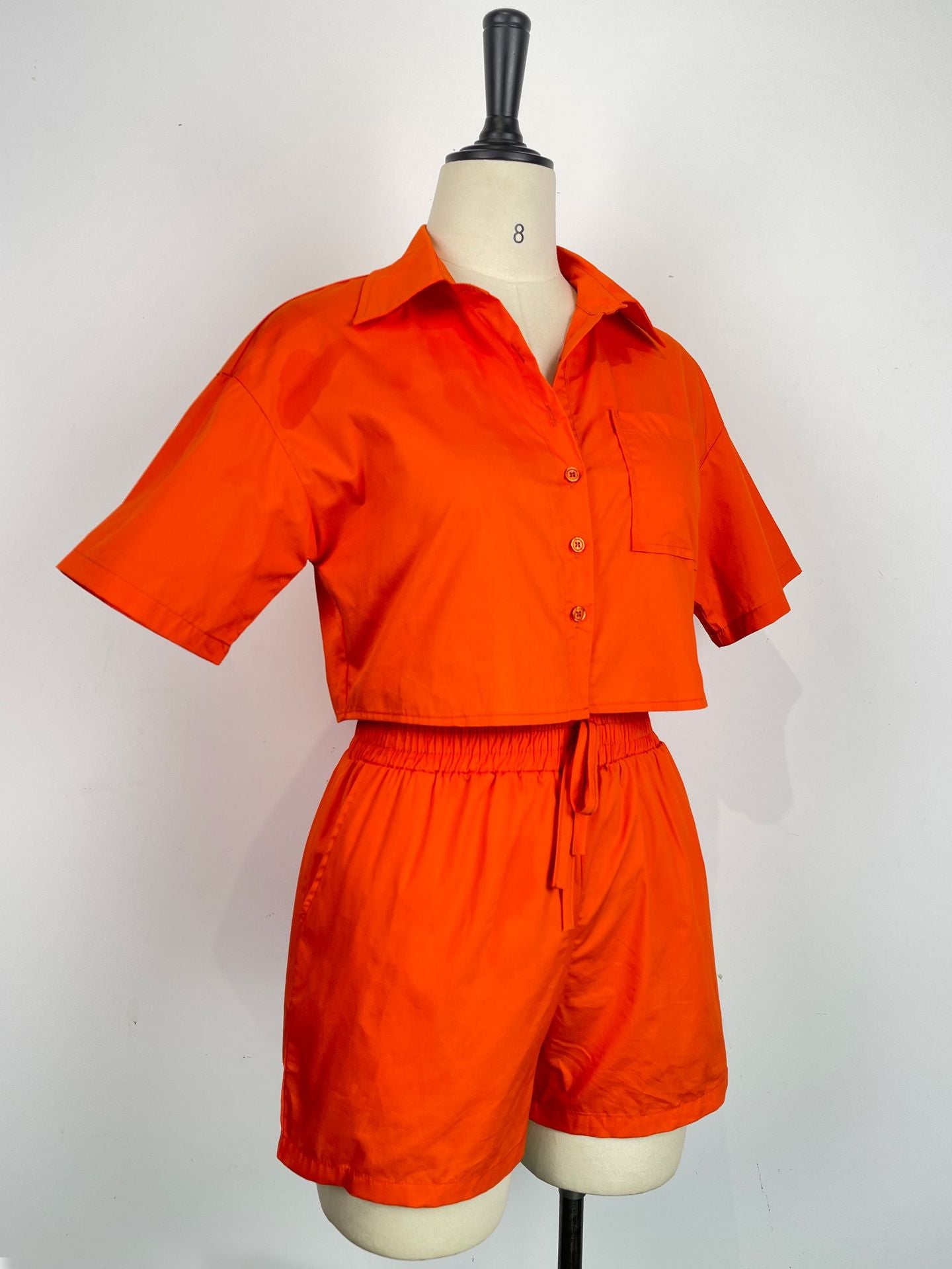 Ladies Short Sleeve Shirt Set Elastic Pocket Shorts Two-Piece Set 27