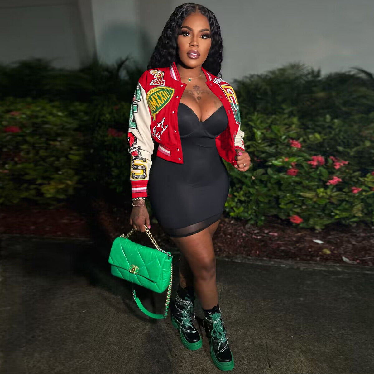 Women Ribbed Print Baseball Jacket 9